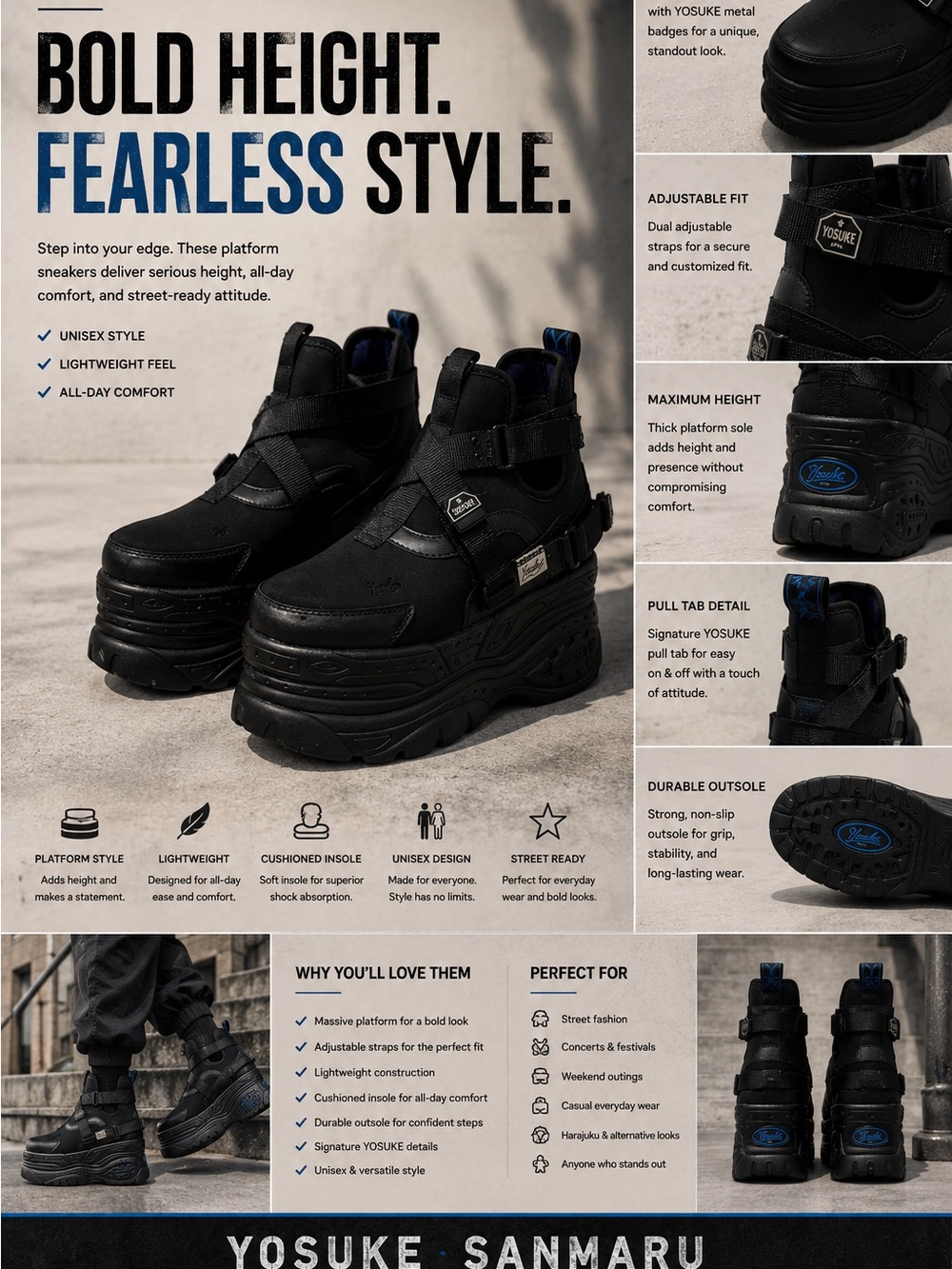 Sanmaru Platform Sneakers in Black